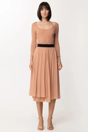 Abito in maglia con gonna plissè Light henna lurex