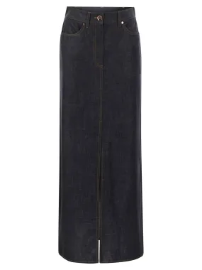 Gonna cinque tasche Long in denim leggero Wet-Effect con Shiny Tab