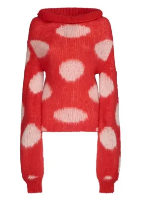 Maglione morbido a pois in rosso e bianco - donna