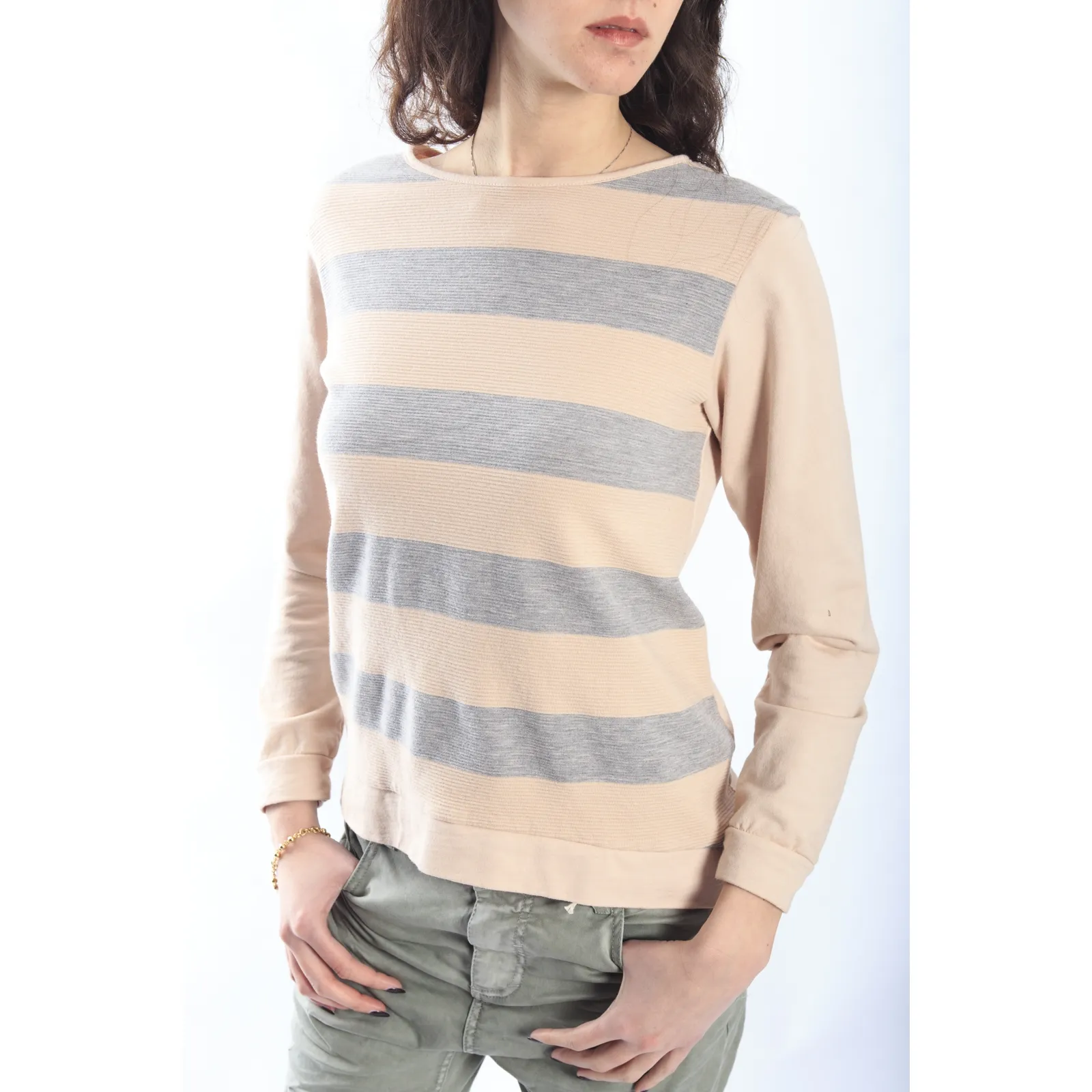 MARYLEY Felpa con dett. bottoni sulla schiena GRIGIO/ROSA 5EB945 MADE IN ITALY