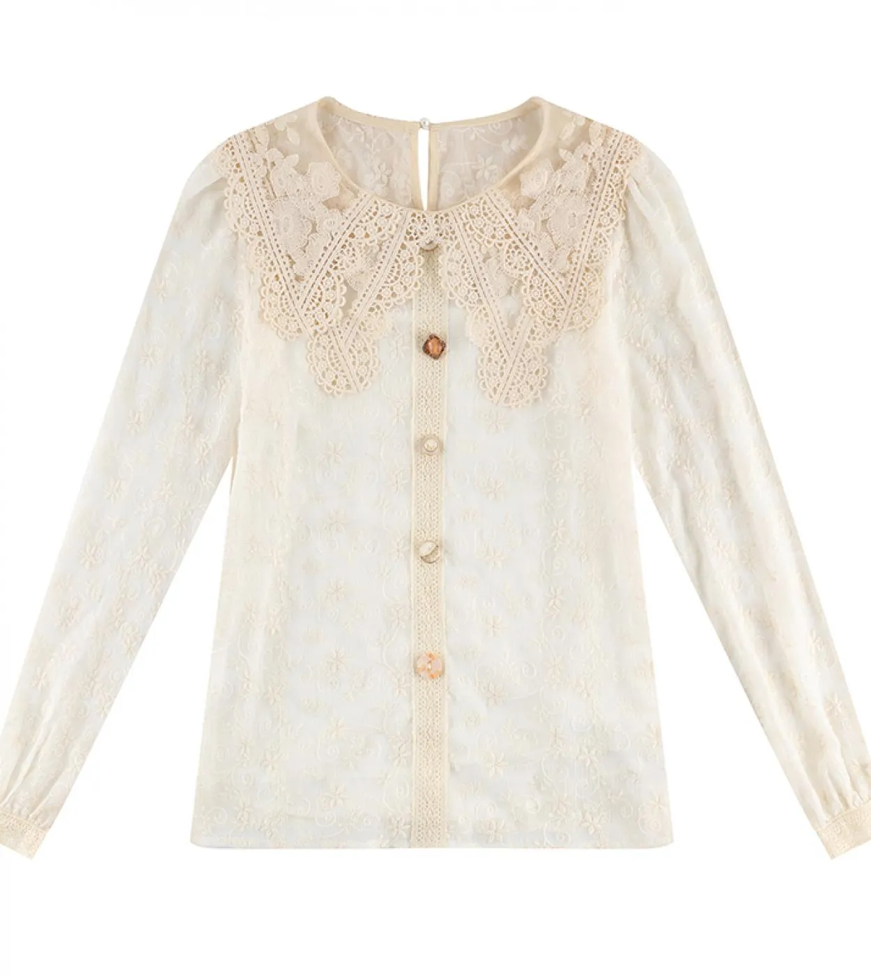 New Autumn Lace Shirt Ladies Vintage Elegante Lanterna Abiti a maniche lunghe Pizzo Bottoni sottili Donna Top Blusas 11056shir