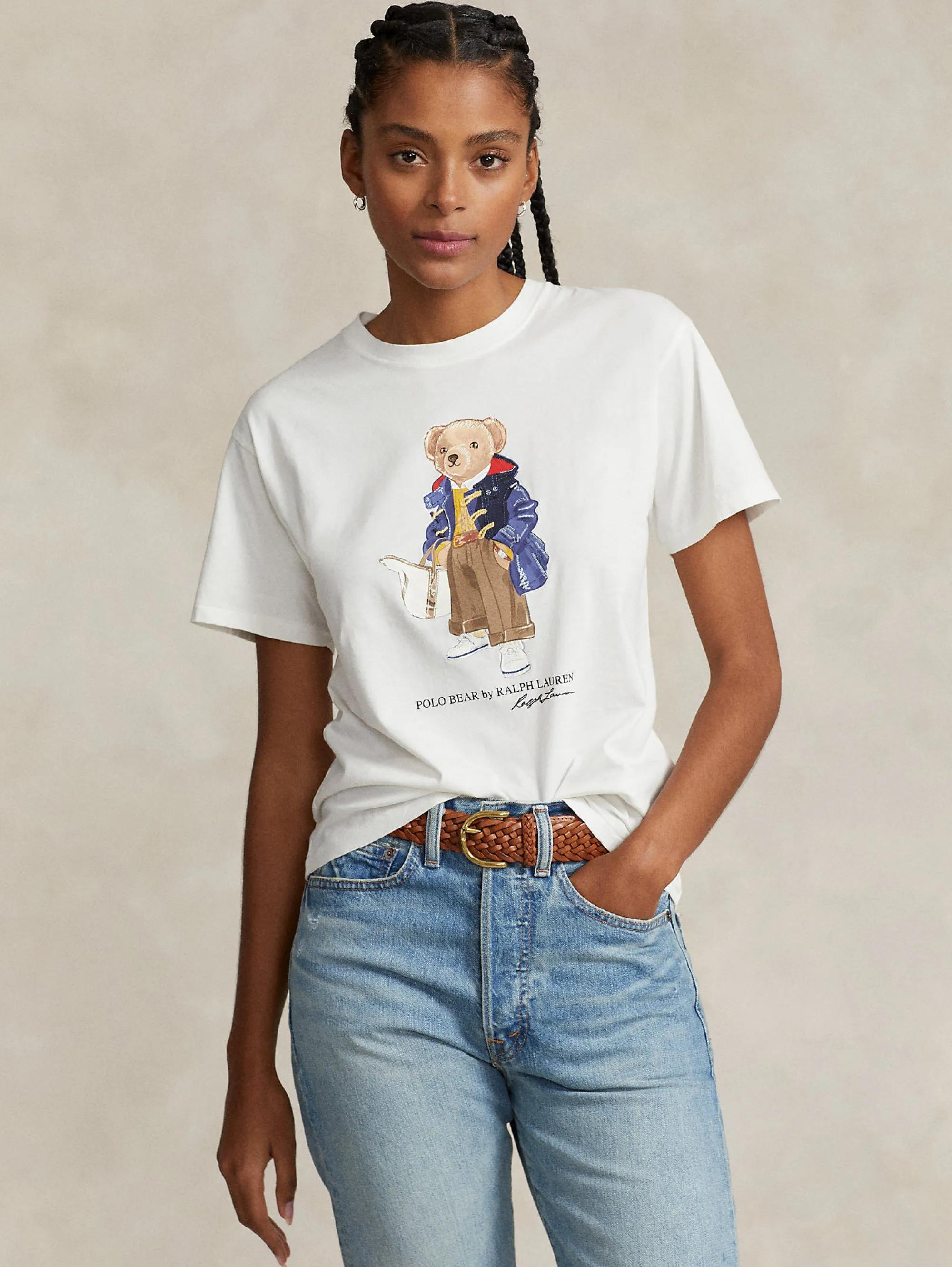 T-shirt con Stampa Grafica Polo Bear Bianca